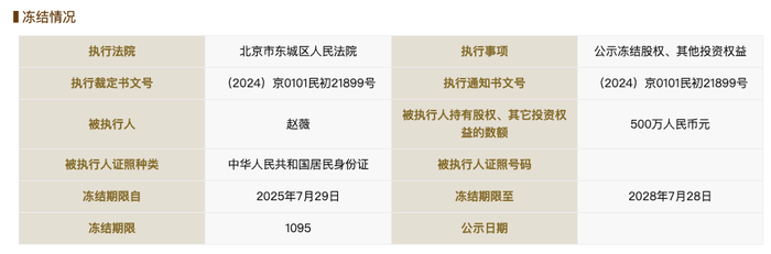 赵薇所持1590万元股权再被冻结