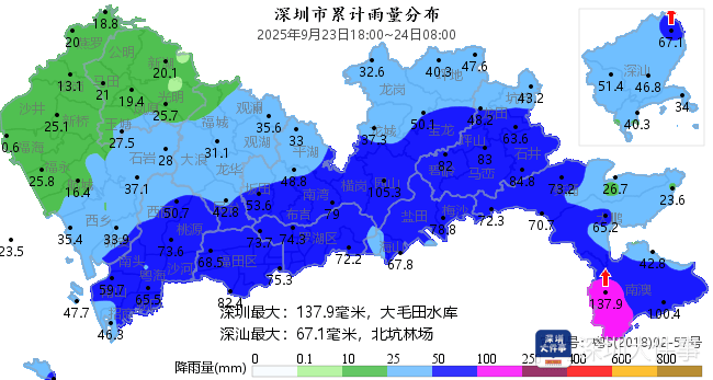 深圳已出现暴雨,最大累计雨量、最大1小时雨量均在大鹏南澳